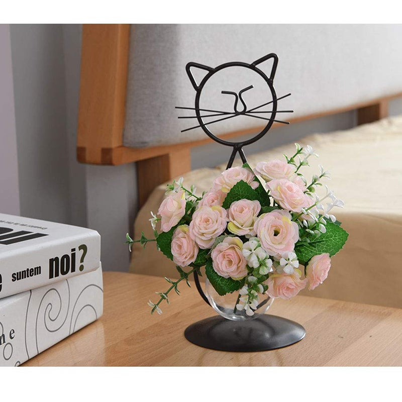 Marbrasse Desktop Glass Planter Vase Holder  Modern Creative Cat Plant Terrarium Metal Stand for Hydroponics Plants Home Garden Wedding Decoration Outdoor Planter Ideas (Style 2) - Image 2